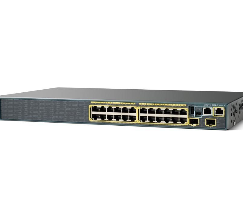 Cisco WS-C2960S-24TS-S used 24-port Gigabit managed switch with SFP uplinks for enterprise LAN networking.